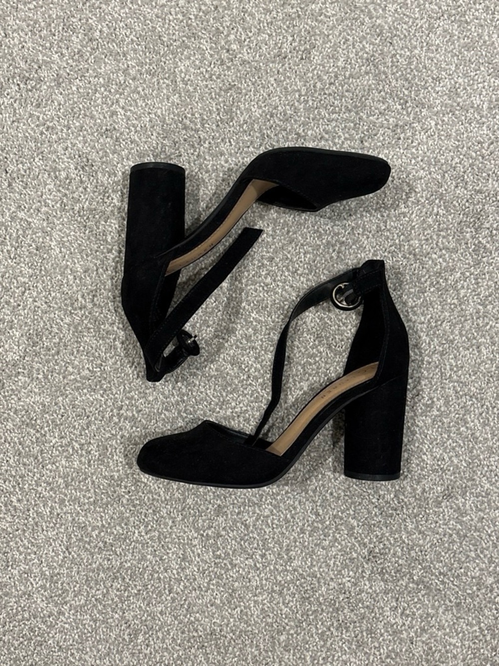LC Lauren Conrad Black Suede Block Heel Ankle Strap Pumps